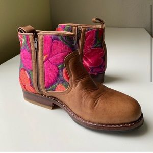Teysha Custom Handmade Real Leather sand Embroidered Short Boots Boho Southwest